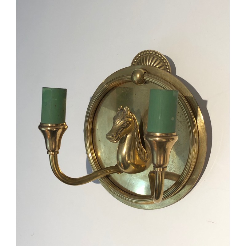 Pair of Bronze Horse-Head Wall Sconces, in the Manner of Maison Charles, Circa 1940