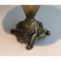 Embossed Brass Umbrella Stand with Bronze Dog's Head Handle, French Work, Circa 1940