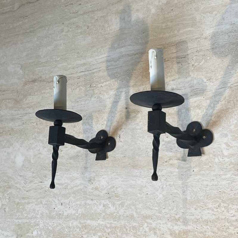 Suite de Quatre Appliques en Fer Forgé