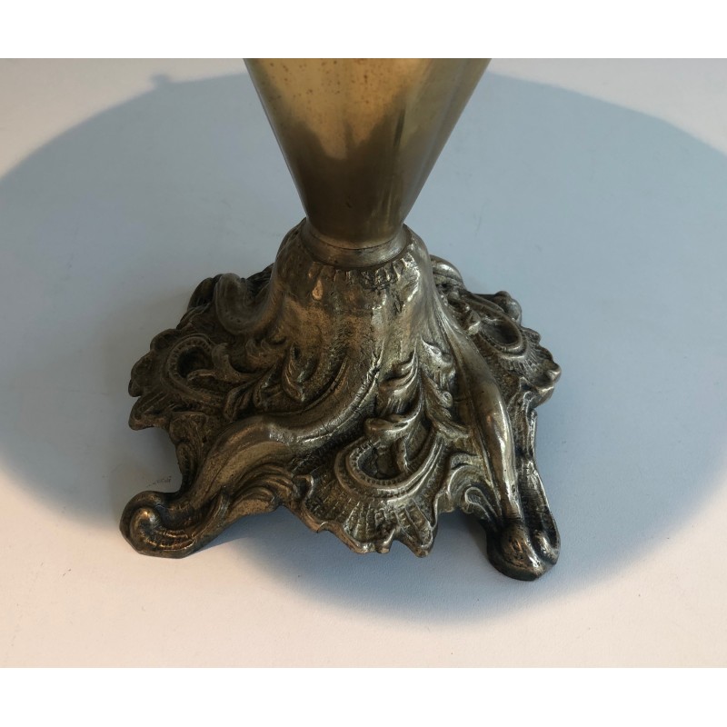 Embossed Brass Umbrella Stand with Bronze Dog's Head Handle, French Work, Circa 1940