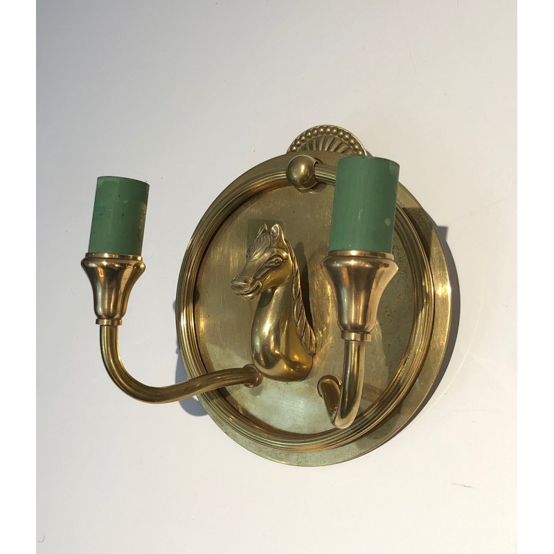 Pair of Bronze Horse-Head Wall Sconces, in the Manner of Maison Charles, Circa 1940