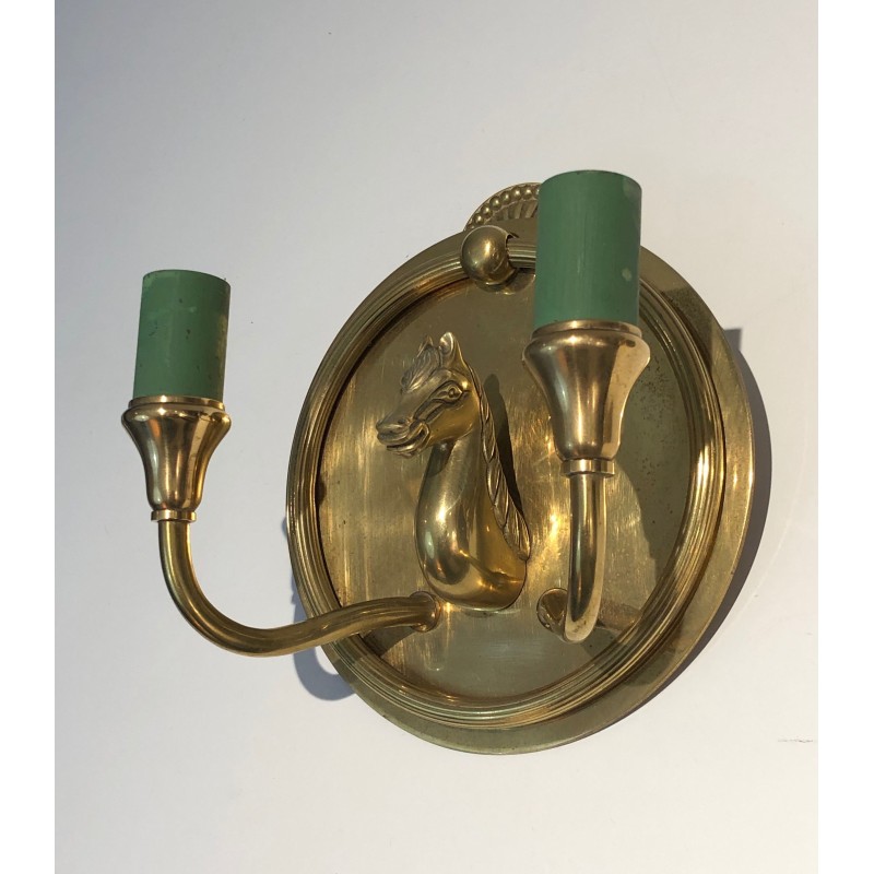 Pair of Bronze Horse-Head Wall Sconces, in the Manner of Maison Charles, Circa 1940