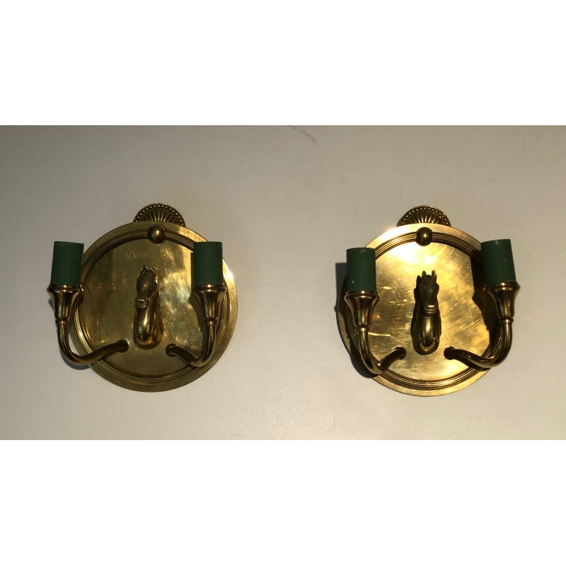 Pair of Bronze Horse-Head Wall Sconces, in the Manner of Maison Charles, Circa 1940
