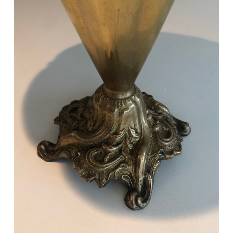 Porte-Parapluies en Laiton Repoussé à Manche en Tête de Chien en Bronze, Travail Français, Vers 1940