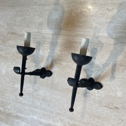 Pair of Gothic Style Wrought Iron Wall Lights