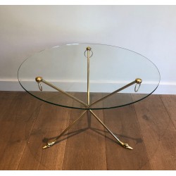 Brass Swan-Neck Tripod Coffee Table with Round Glass Top, Maison Jansen