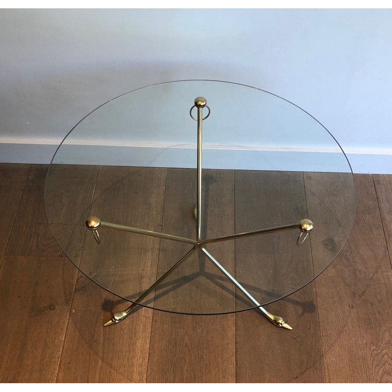 Brass Swan-Neck Tripod Coffee Table with Round Glass Top, Maison Jansen