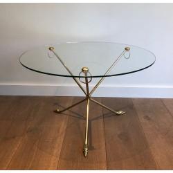 Brass Swan-Neck Tripod Coffee Table with Round Glass Top, Maison Jansen