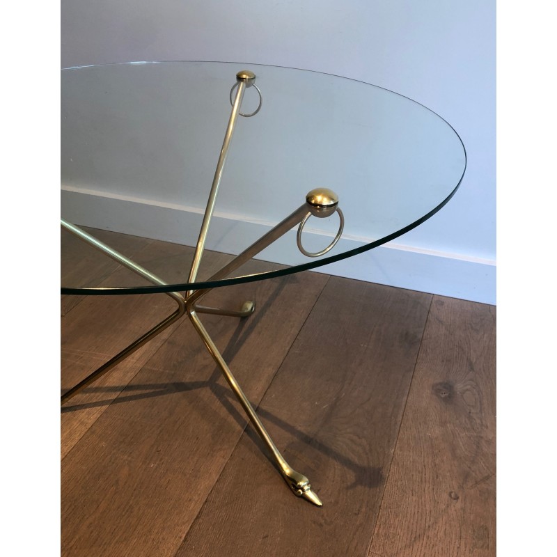 Brass Swan-Neck Tripod Coffee Table with Round Glass Top, Maison Jansen