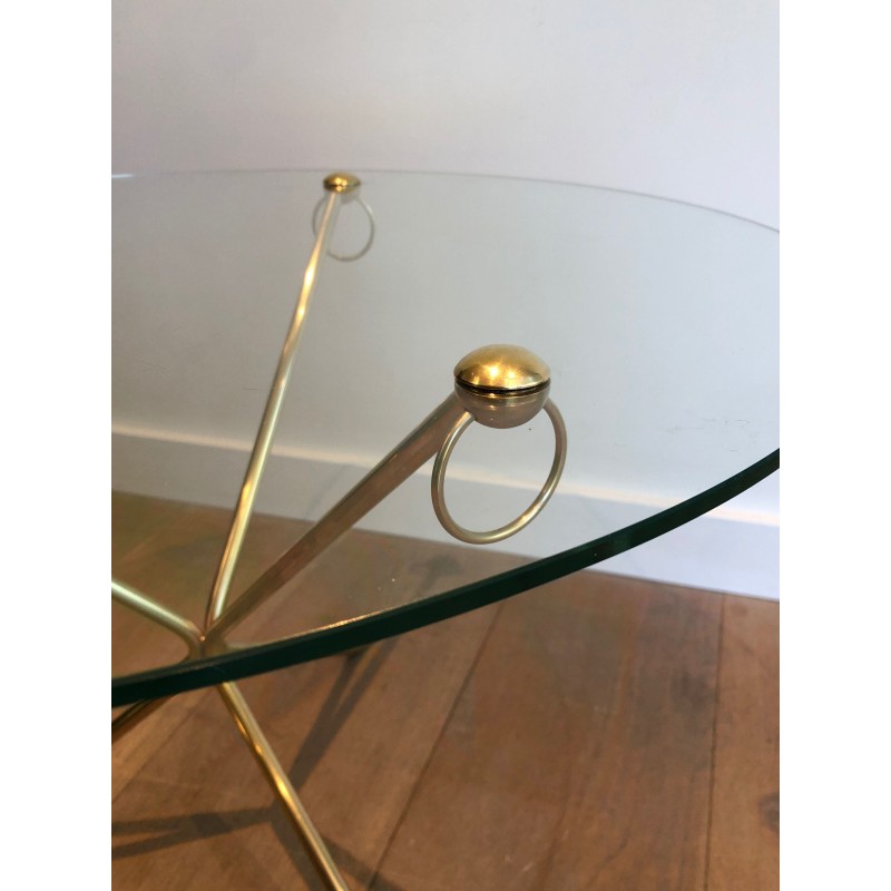 Brass Swan-Neck Tripod Coffee Table with Round Glass Top, Maison Jansen
