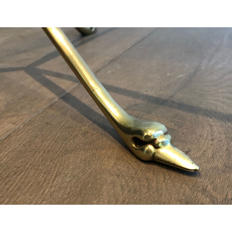 Brass Swan-Neck Tripod Coffee Table with Round Glass Top, Maison Jansen
