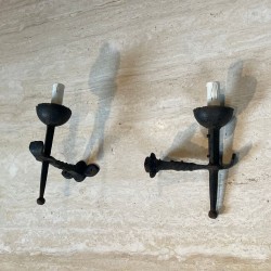 Pair of Gothic Style Wrought Iron Wall Lights