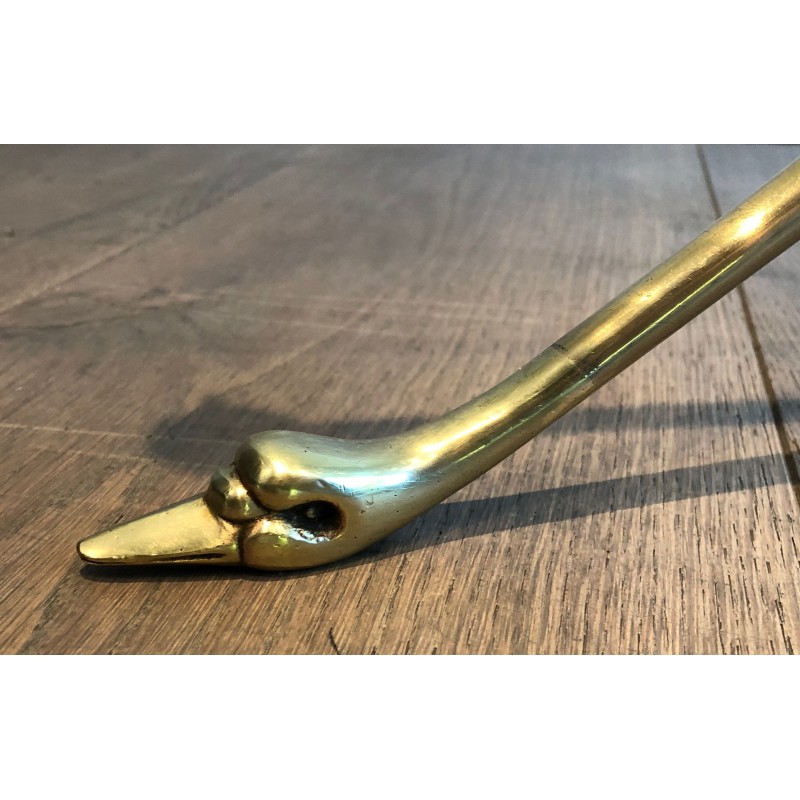 Brass Swan-Neck Tripod Coffee Table with Round Glass Top, Maison Jansen
