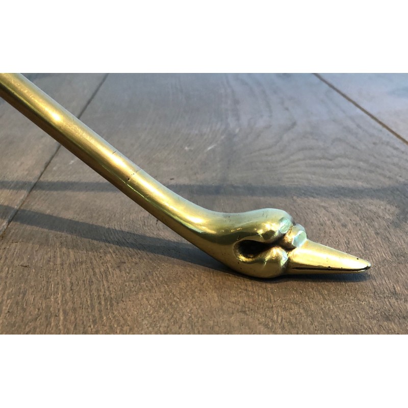 Brass Swan-Neck Tripod Coffee Table with Round Glass Top, Maison Jansen