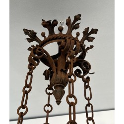 Large Six-Arm Wrought Iron Castle Chandelier in the Gothic Style, French Work, Circa 1900