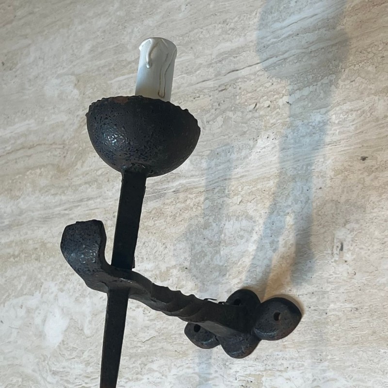 Pair of Gothic Style Wrought Iron Wall Lights