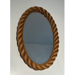 Oval Rope Mirror, French Work in the Taste of Audoux-Minet, Circa 1970