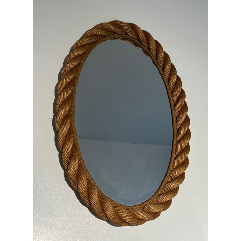 Oval Rope Mirror, French Work in the Taste of Audoux-Minet, Circa 1970