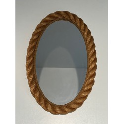 Oval Rope Mirror, French Work in the Taste of Audoux-Minet, Circa 1970