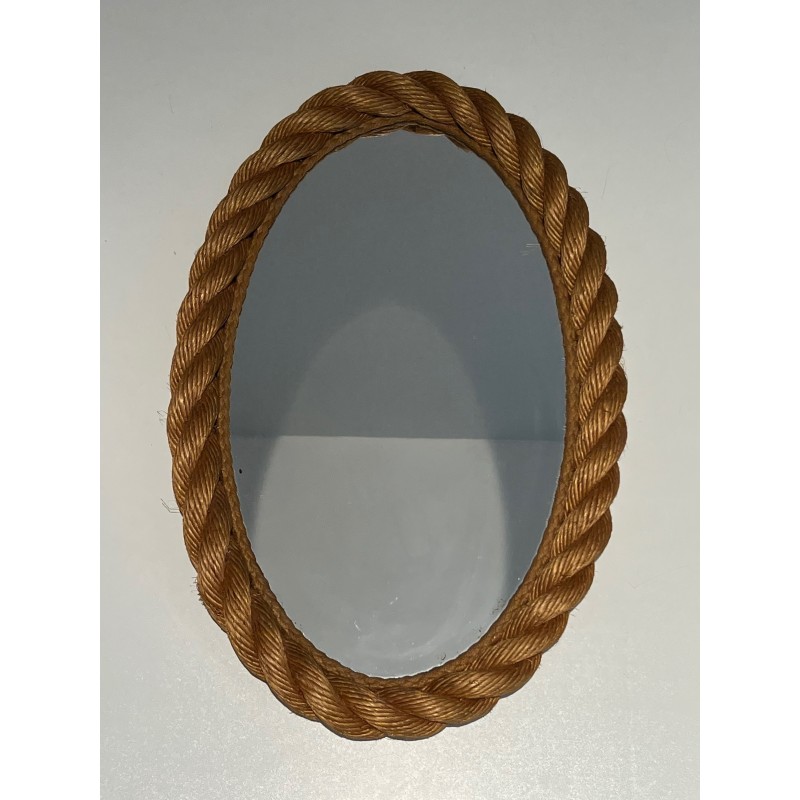 Oval Rope Mirror, French Work in the Taste of Audoux-Minet, Circa 1970