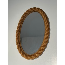 Oval Rope Mirror, French Work in the Taste of Audoux-Minet, Circa 1970