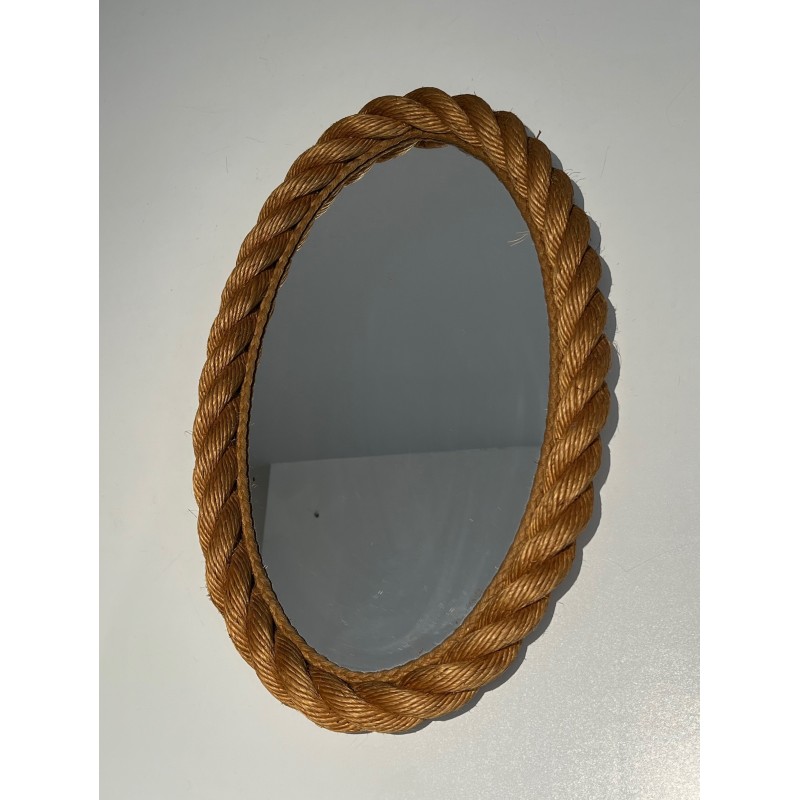 Oval Rope Mirror, French Work in the Taste of Audoux-Minet, Circa 1970