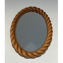 Miroir Ovale en Corde, Travail Français dans le Goût d'Audoux-Minet, Vers 1970