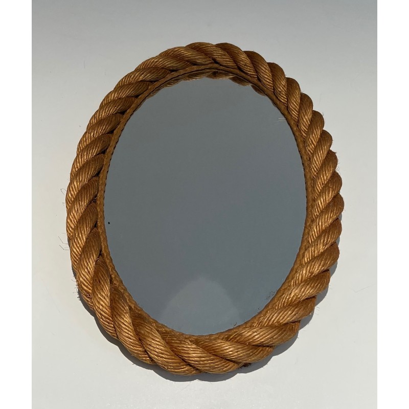 Miroir Ovale en Corde, Travail Français dans le Goût d'Audoux-Minet, Vers 1970