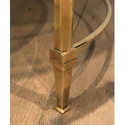 Suite de Trois Tables Gigognes Rondes en Laiton à Plateaux de Verre Fumé, Maison Ramsay, Vers 1940