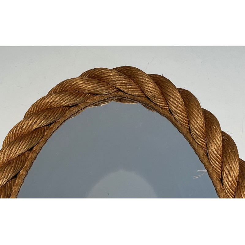 Oval Rope Mirror, French Work in the Taste of Audoux-Minet, Circa 1970