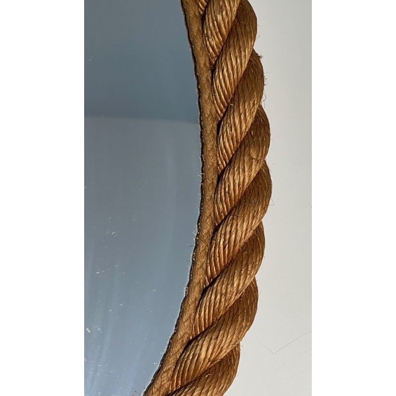 Oval Rope Mirror, French Work in the Taste of Audoux-Minet, Circa 1970