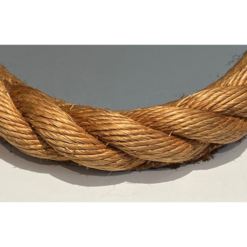 Oval Rope Mirror, French Work in the Taste of Audoux-Minet, Circa 1970