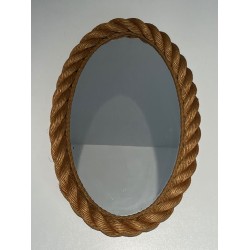 Oval Rope Mirror, French Work in the Taste of Audoux-Minet, Circa 1970