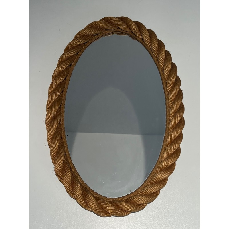 Oval Rope Mirror, French Work in the Taste of Audoux-Minet, Circa 1970
