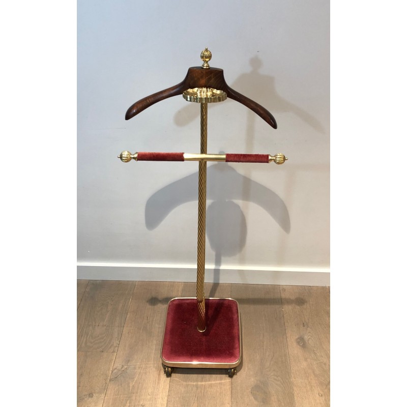 Valet de Nuit Néoclassique en Laiton et Velours Rouge, Maison Jansen, Vers 1940