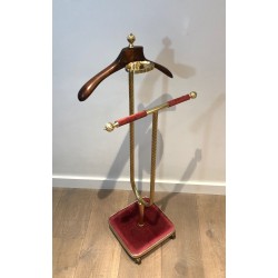 Valet de Nuit Néoclassique en Laiton et Velours Rouge, Maison Jansen, Vers 1940