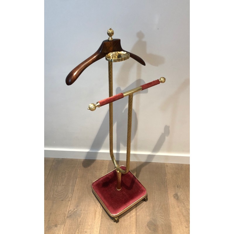 Valet de Nuit Néoclassique en Laiton et Velours Rouge, Maison Jansen, Vers 1940