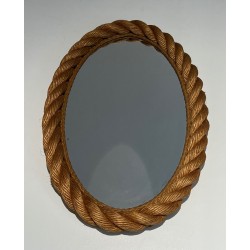 Oval Rope Mirror, French Work in the Taste of Audoux-Minet, Circa 1970