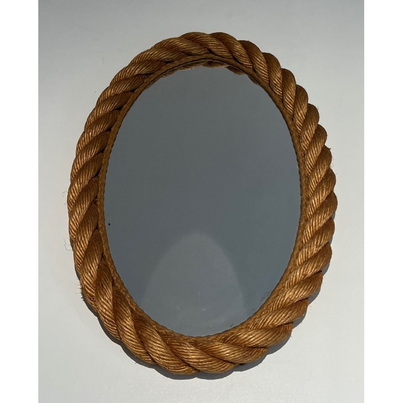 Oval Rope Mirror, French Work in the Taste of Audoux-Minet, Circa 1970