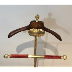 Valet de Nuit Néoclassique en Laiton et Velours Rouge, Maison Jansen, Vers 1940