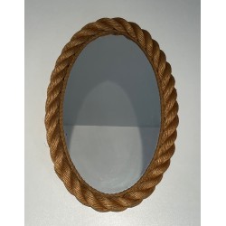 Oval Rope Mirror, French Work in the Taste of Audoux-Minet, Circa 1970
