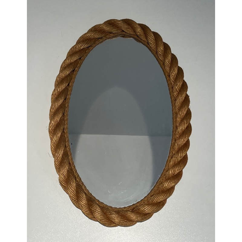 Oval Rope Mirror, French Work in the Taste of Audoux-Minet, Circa 1970