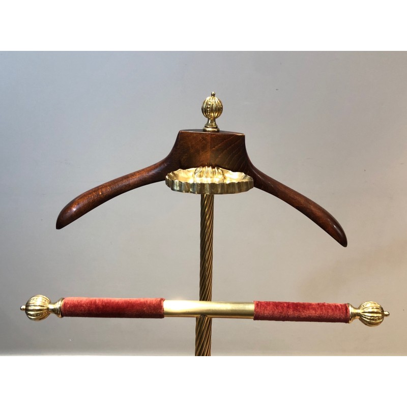 Valet de Nuit Néoclassique en Laiton et Velours Rouge, Maison Jansen, Vers 1940