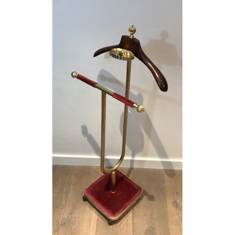 Valet de Nuit Néoclassique en Laiton et Velours Rouge, Maison Jansen, Vers 1940