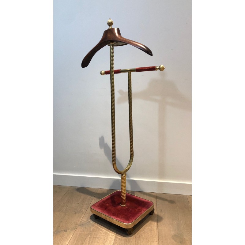 Valet de Nuit Néoclassique en Laiton et Velours Rouge, Maison Jansen, Vers 1940