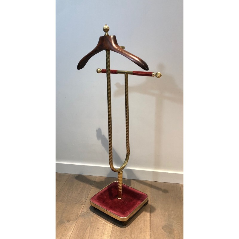 Valet de Nuit Néoclassique en Laiton et Velours Rouge, Maison Jansen, Vers 1940