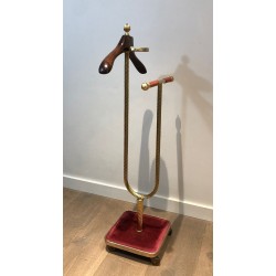 Valet de Nuit Néoclassique en Laiton et Velours Rouge, Maison Jansen, Vers 1940