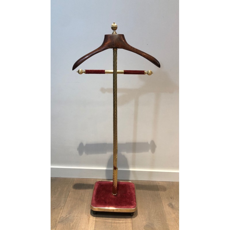 Neoclassical Brass and Red Velvet Gentleman's Valet Stand, Maison Jansen, Circa 1940