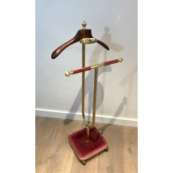 Valet de Nuit Néoclassique en Laiton et Velours Rouge, Maison Jansen, Vers 1940