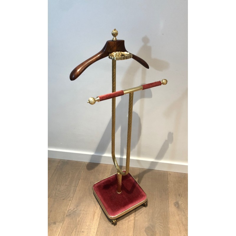 Valet de Nuit Néoclassique en Laiton et Velours Rouge, Maison Jansen, Vers 1940